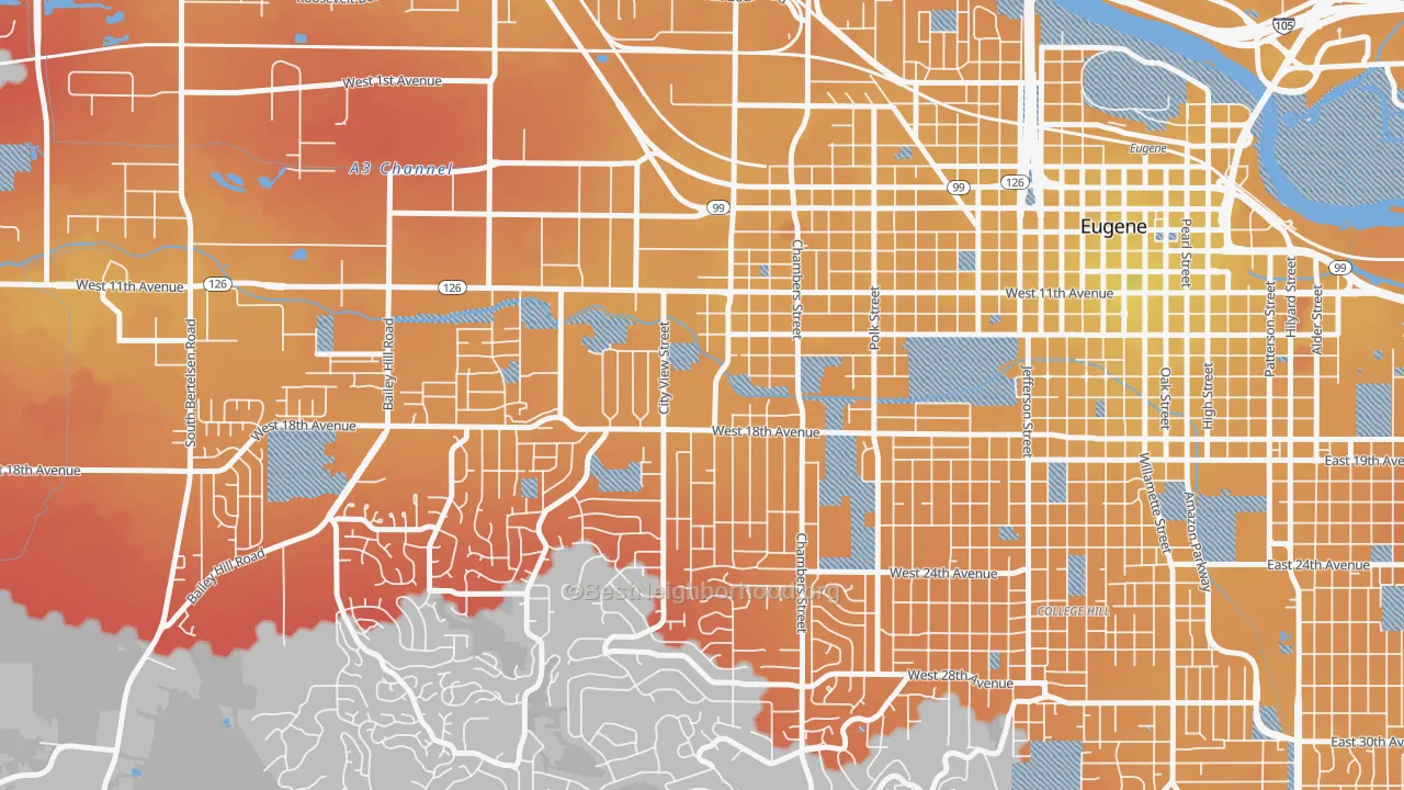 Transit Grade map of Far West Eugene, Eugene, OR