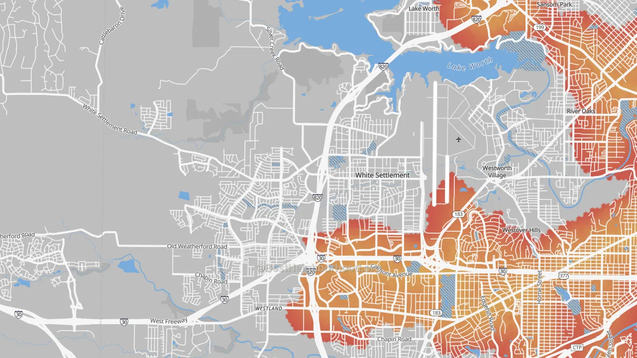 Transit Grade map of Far West, Fort Worth, TX
