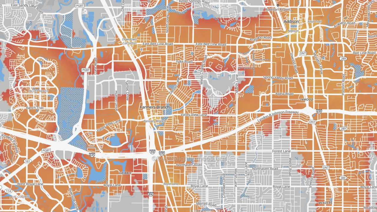Transit Grade map of Farmers Branch, TX