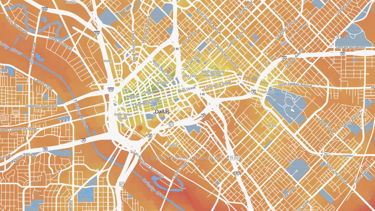 Transit Grade map of Farmers Market District, Dallas, TX