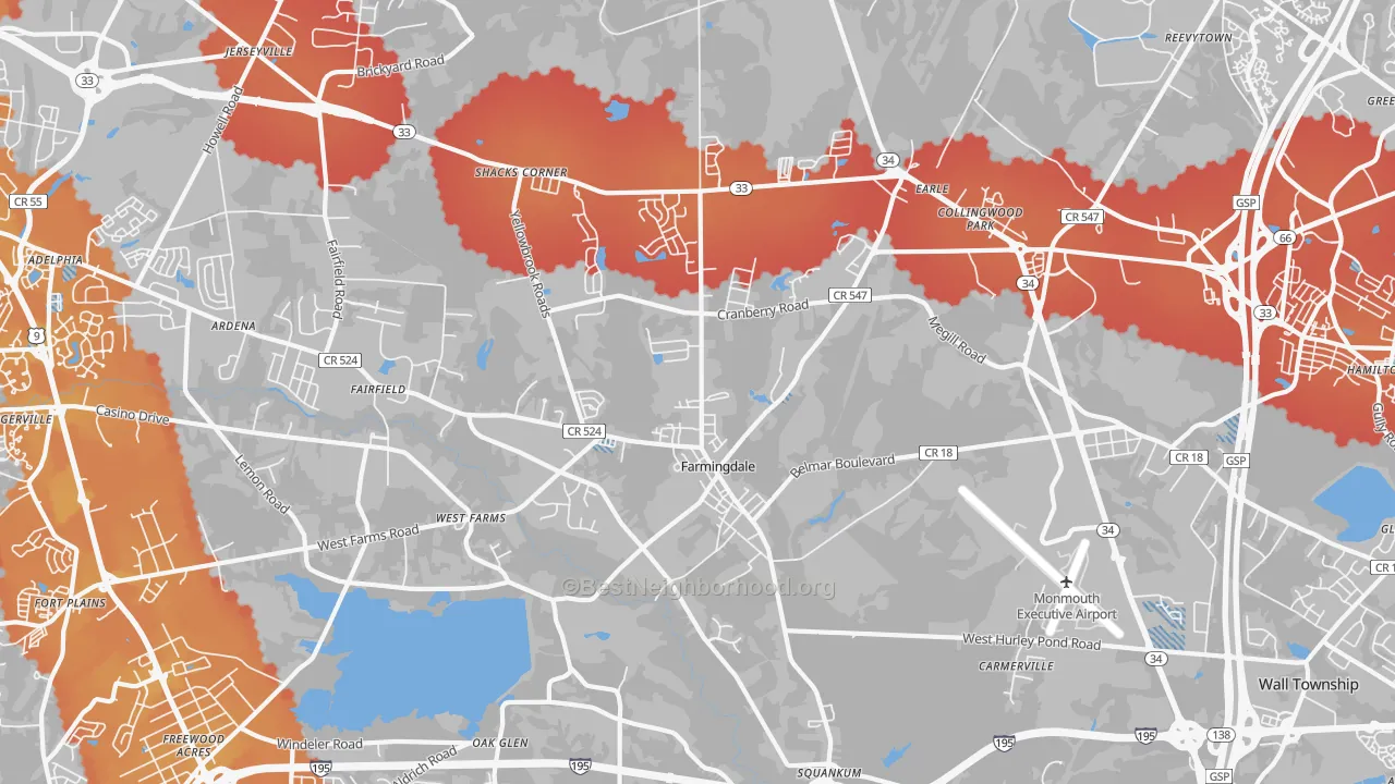 Transit Grade map of Farmingdale, NJ