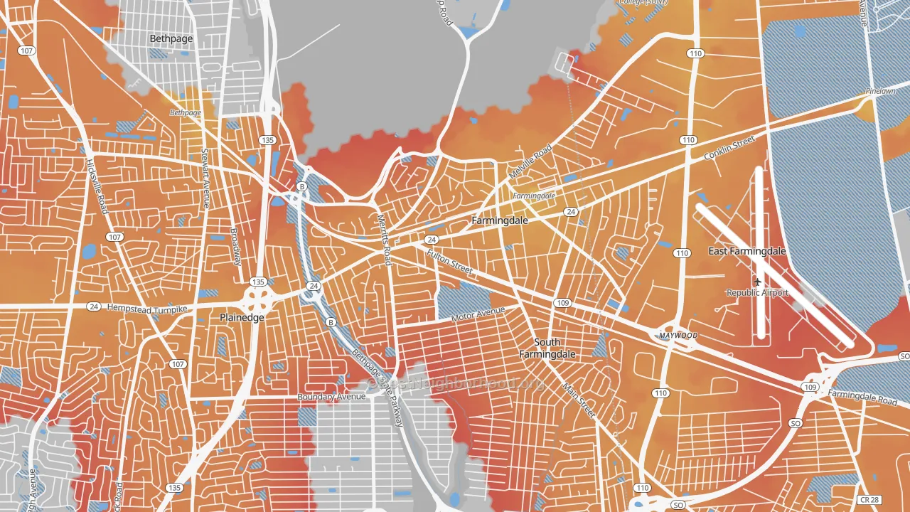 Transit Grade map of Farmingdale, NY