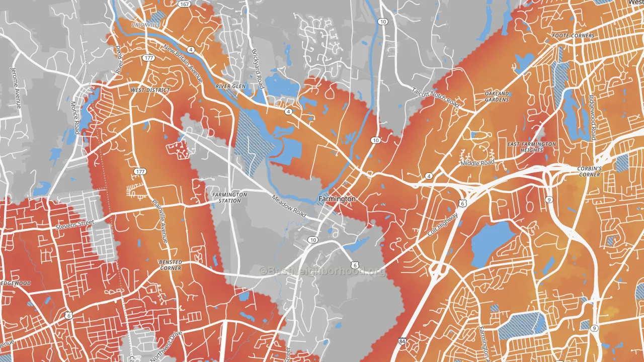 Transit Grade map of Farmington, CT