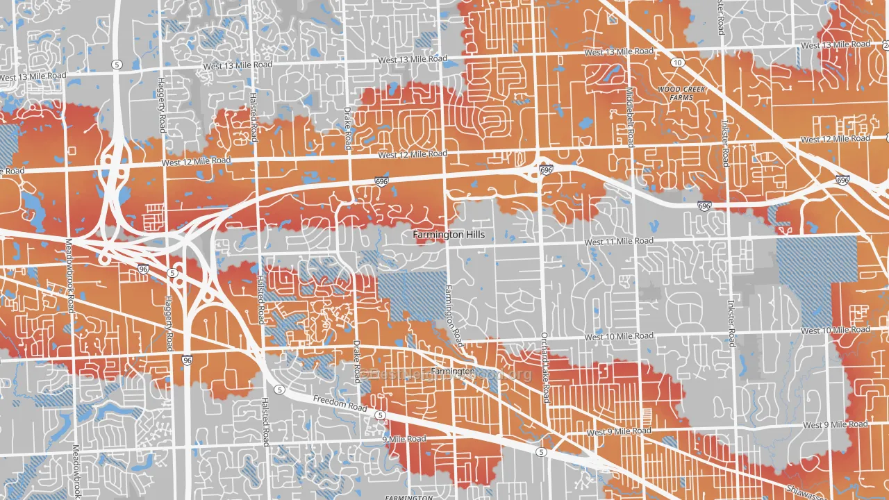 Transit Grade map of Farmington Hills, MI