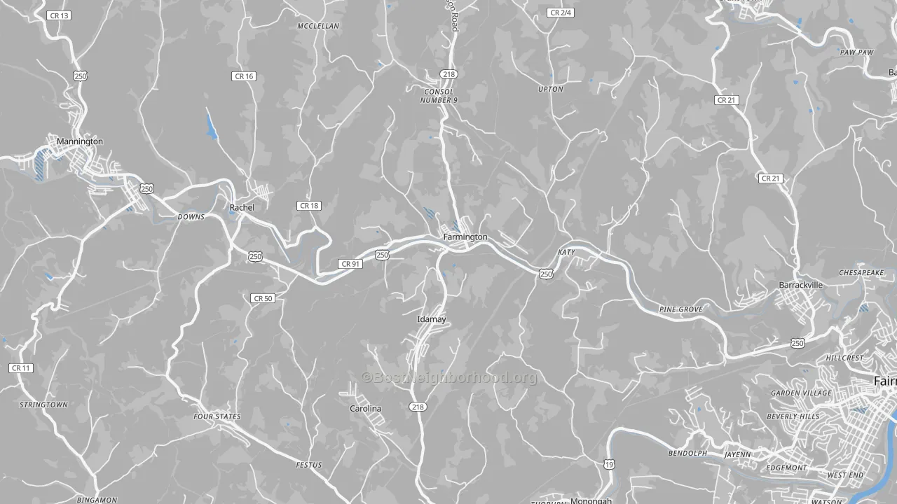 Transit Grade map of Farmington, WV