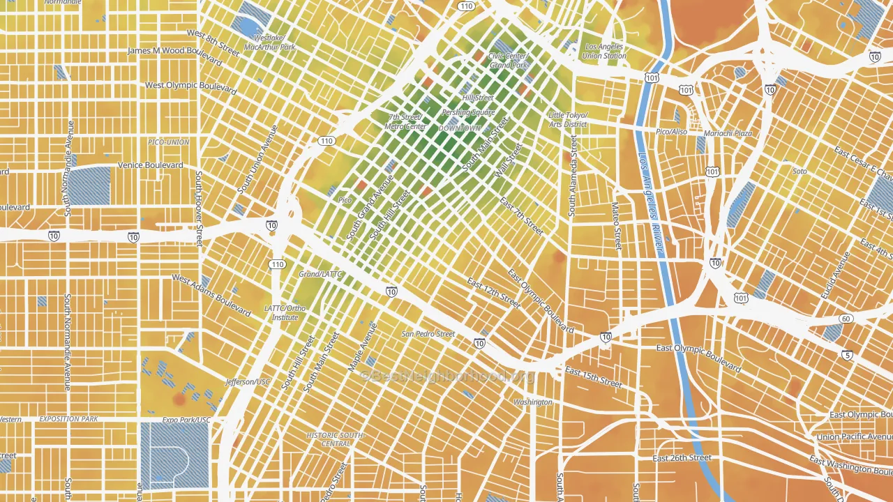 Transit Grade map of Fashion District, Los Angeles, CA