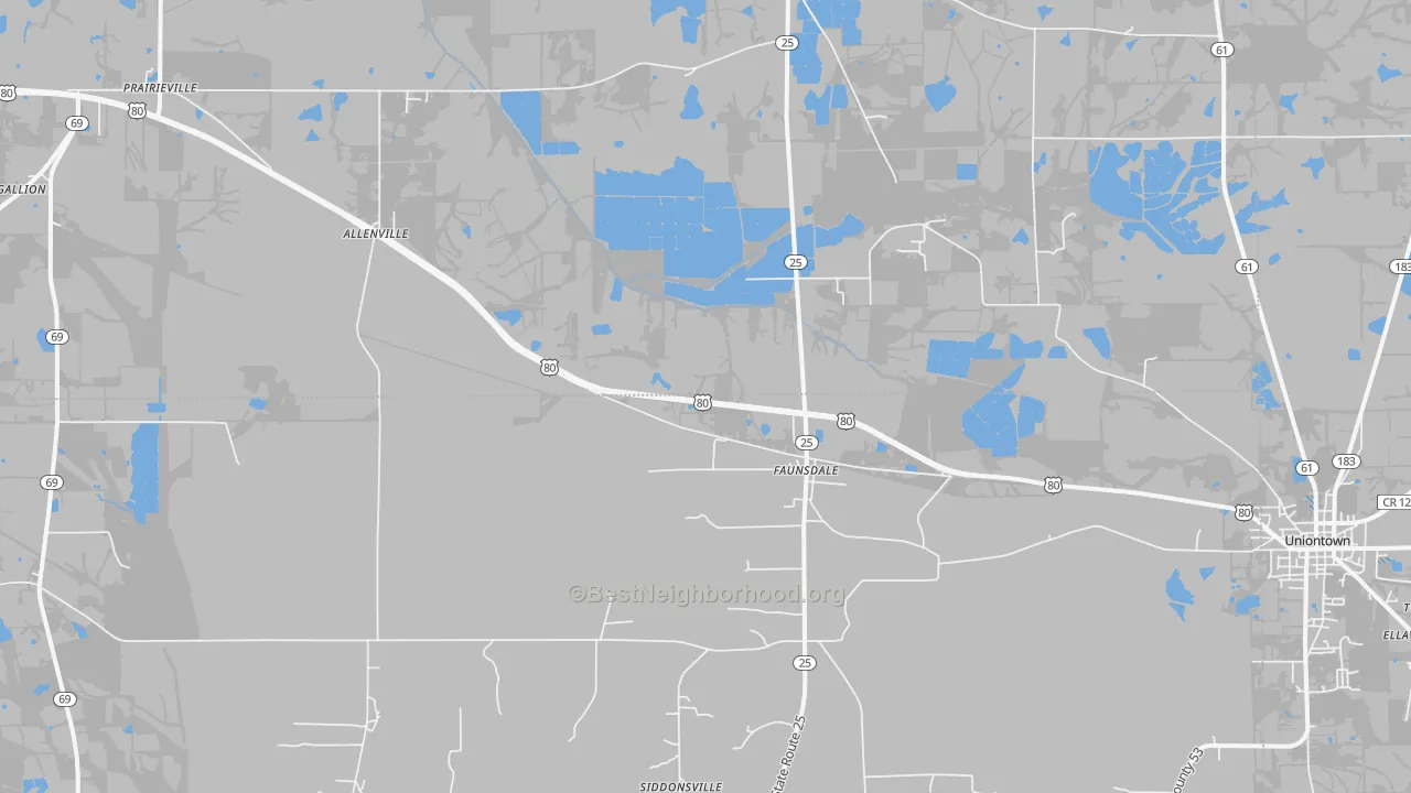 Transit Grade map of Faunsdale, AL