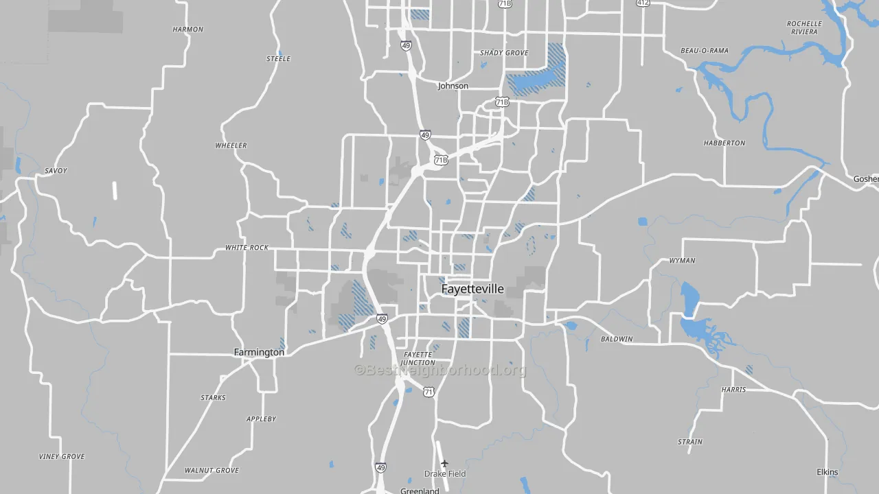 Transit Grade map of Fayetteville, AR