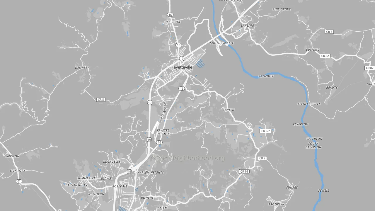 Transit Grade map of Fayetteville, WV