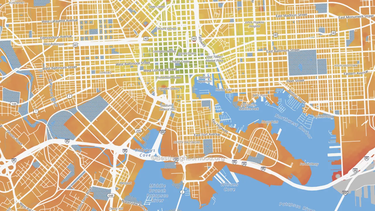 Transit Grade map of Federal Hill-Montgomery, Baltimore, MD