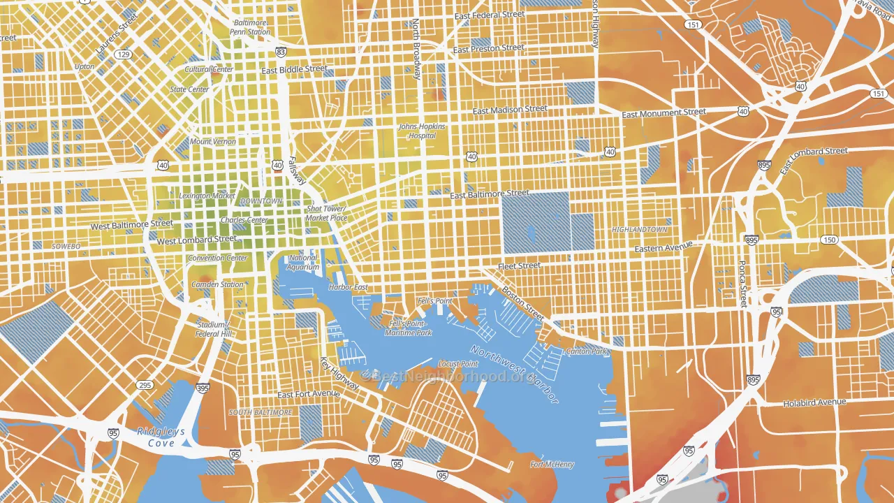 Transit Grade map of Fells Point, Baltimore, MD