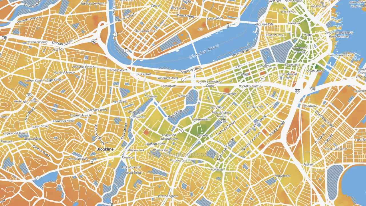 Transit Grade map of Fenway-Kenmore, Boston, MA