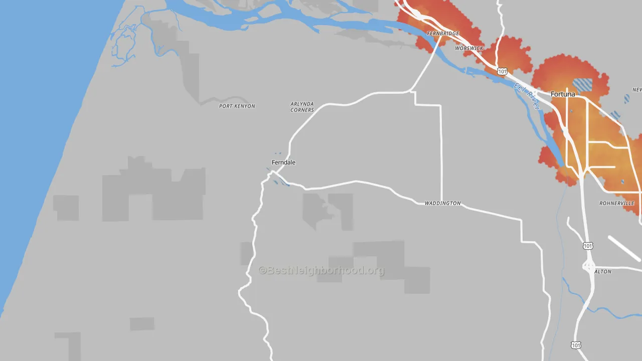Transit Grade map of Ferndale, CA