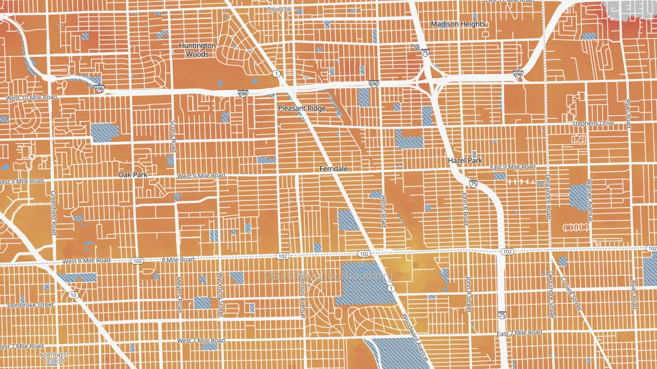 Transit Grade map of Ferndale, MI