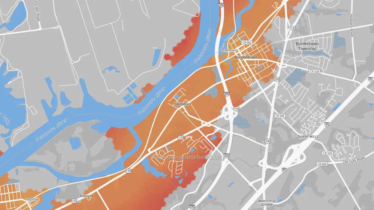 Transit Grade map of Fieldsboro, NJ