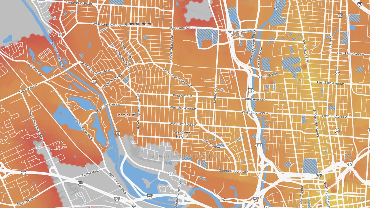 Transit Grade map of Fifth by Northwest, Columbus, OH