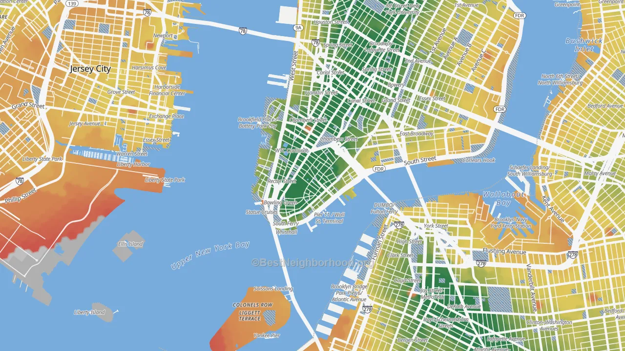 Transit Grade map of Financial District, Manhattan, NY
