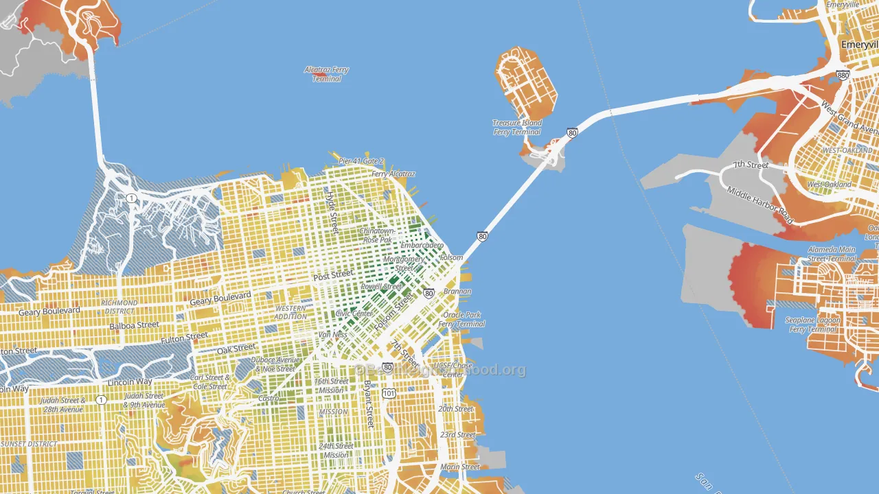 Transit Grade map of Financial District, San Francisco, CA