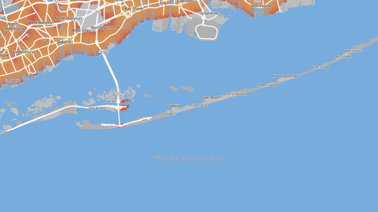 Transit Grade map of Fire Island, NY