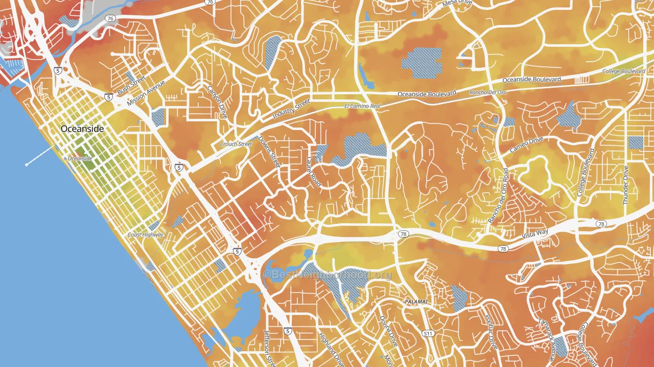 Transit Grade map of Fire Mountain, Oceanside, CA