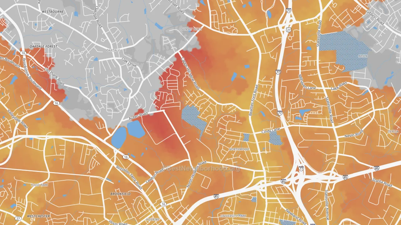 Transit Grade map of Firestone-Garden Park, Charlotte, NC