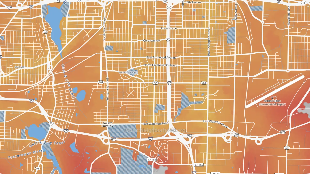 Transit Grade map of Firestone Park, Akron, OH