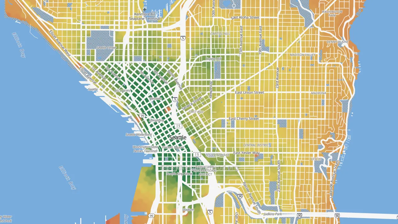 Transit Grade map of First Hill, Seattle, WA