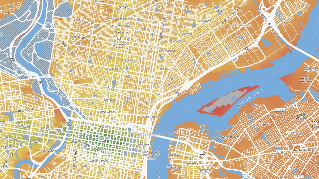 Transit Grade map of Fishtown, Philadelphia, PA