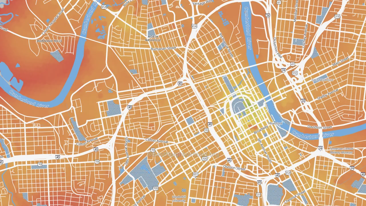 Transit Grade map of Fisk-Meharry, Nashville, TN