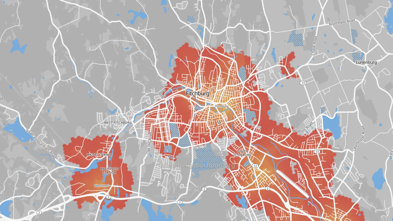 Transit Grade map of Fitchburg, MA