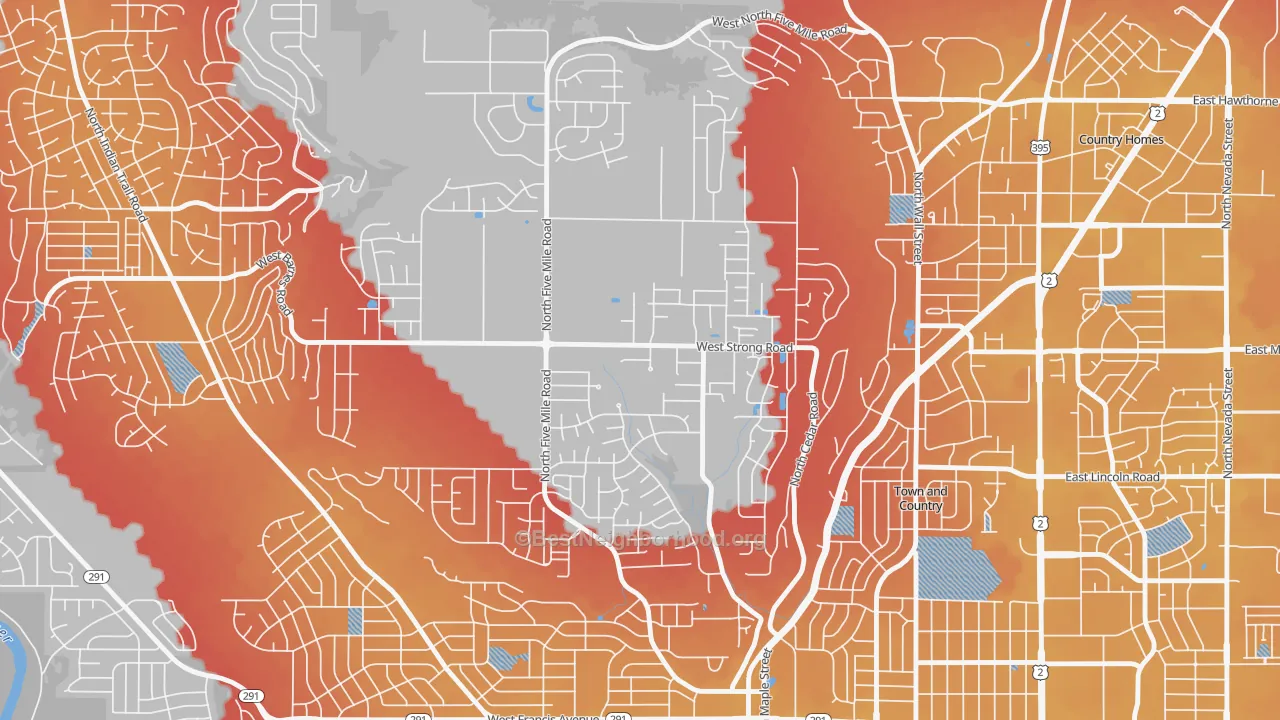 Transit Grade map of Five Mile Prairie, Spokane, WA