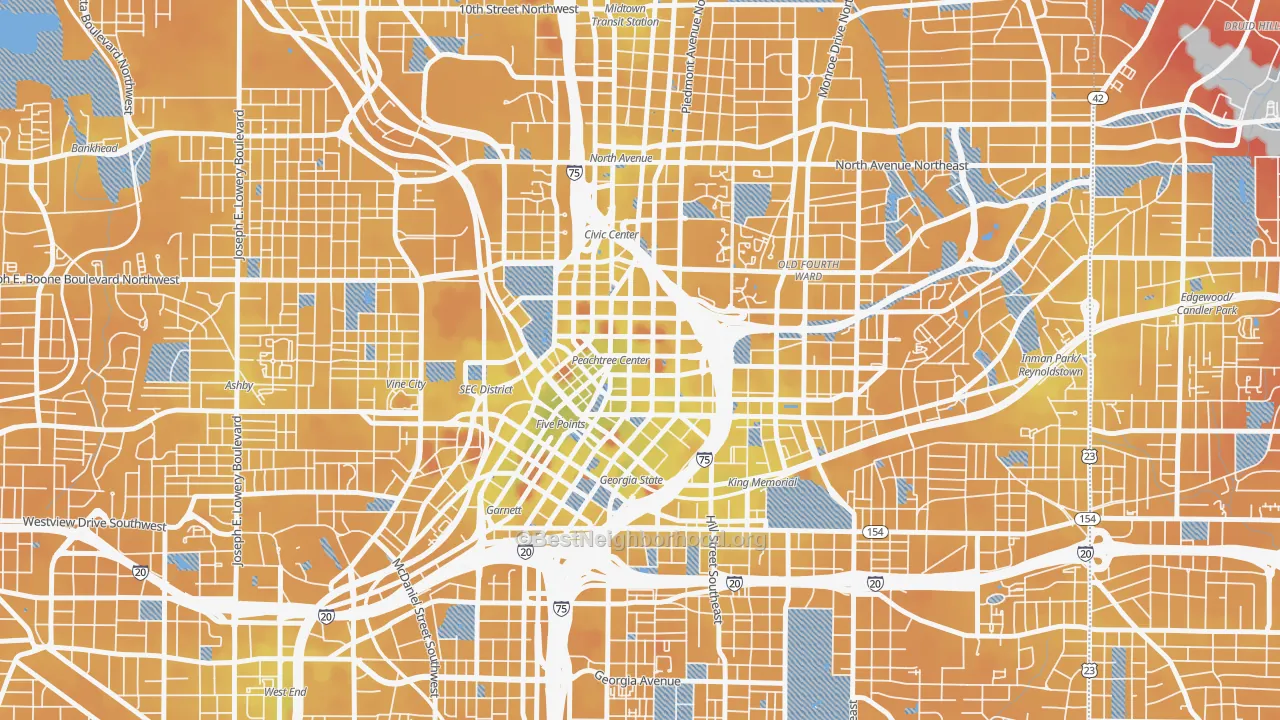 Transit Grade map of Five Points, Atlanta, GA