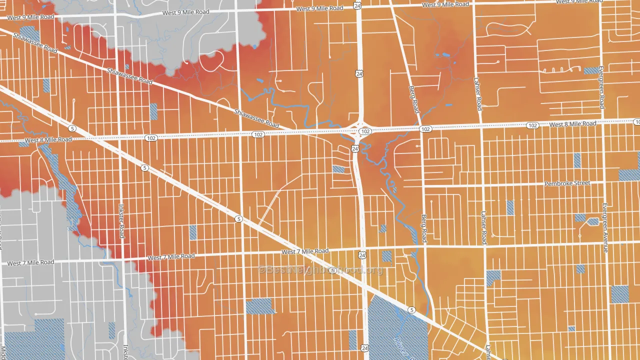 Transit Grade map of Five Points, Detroit, MI