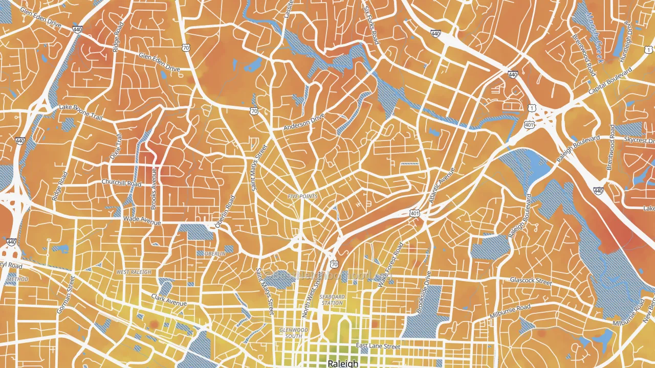 Transit Grade map of Five Points, Raleigh, NC