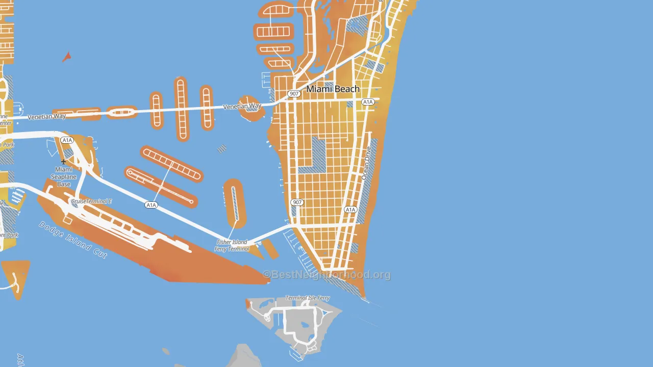 Transit Grade map of Flamingo-Lummus, Miami Beach, FL