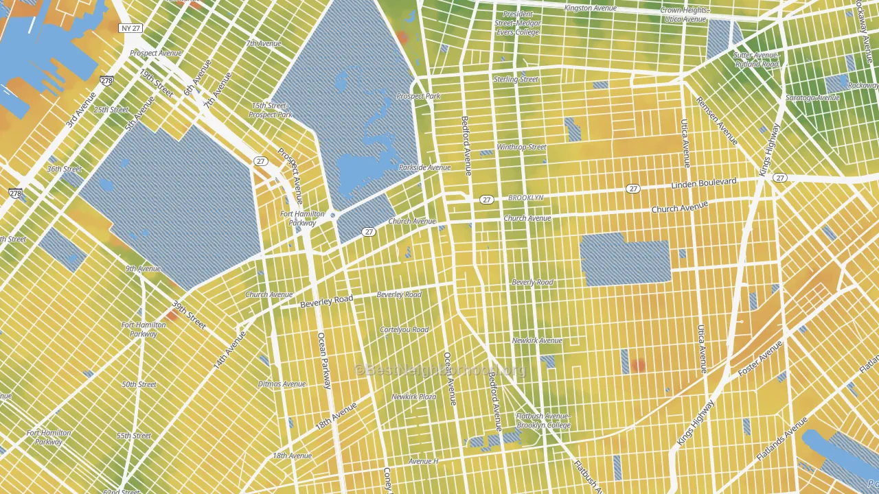 Transit Grade map of Flatbush-Ditmas Park, Brooklyn, NY