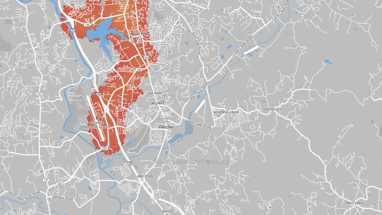 Transit Grade map of Fletcher, NC