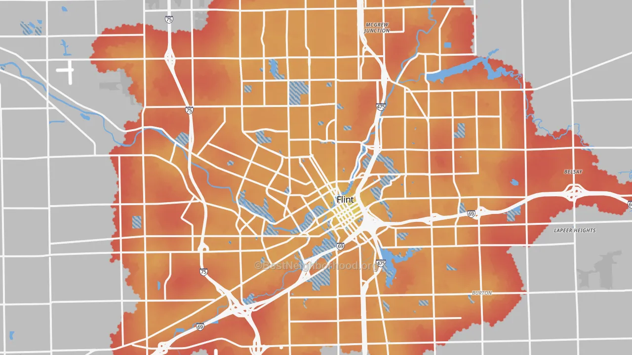 Transit Grade map of Flint, MI