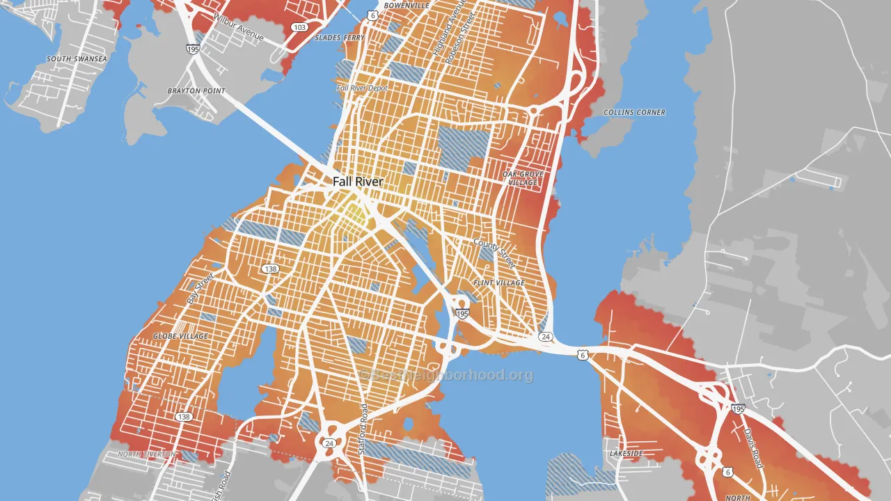 Transit Grade map of Flint Village, Fall River, MA