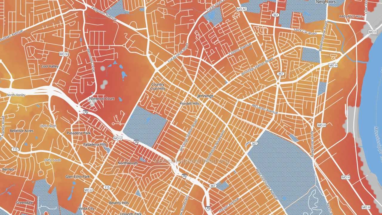 Transit Grade map of Flordell Hills, MO