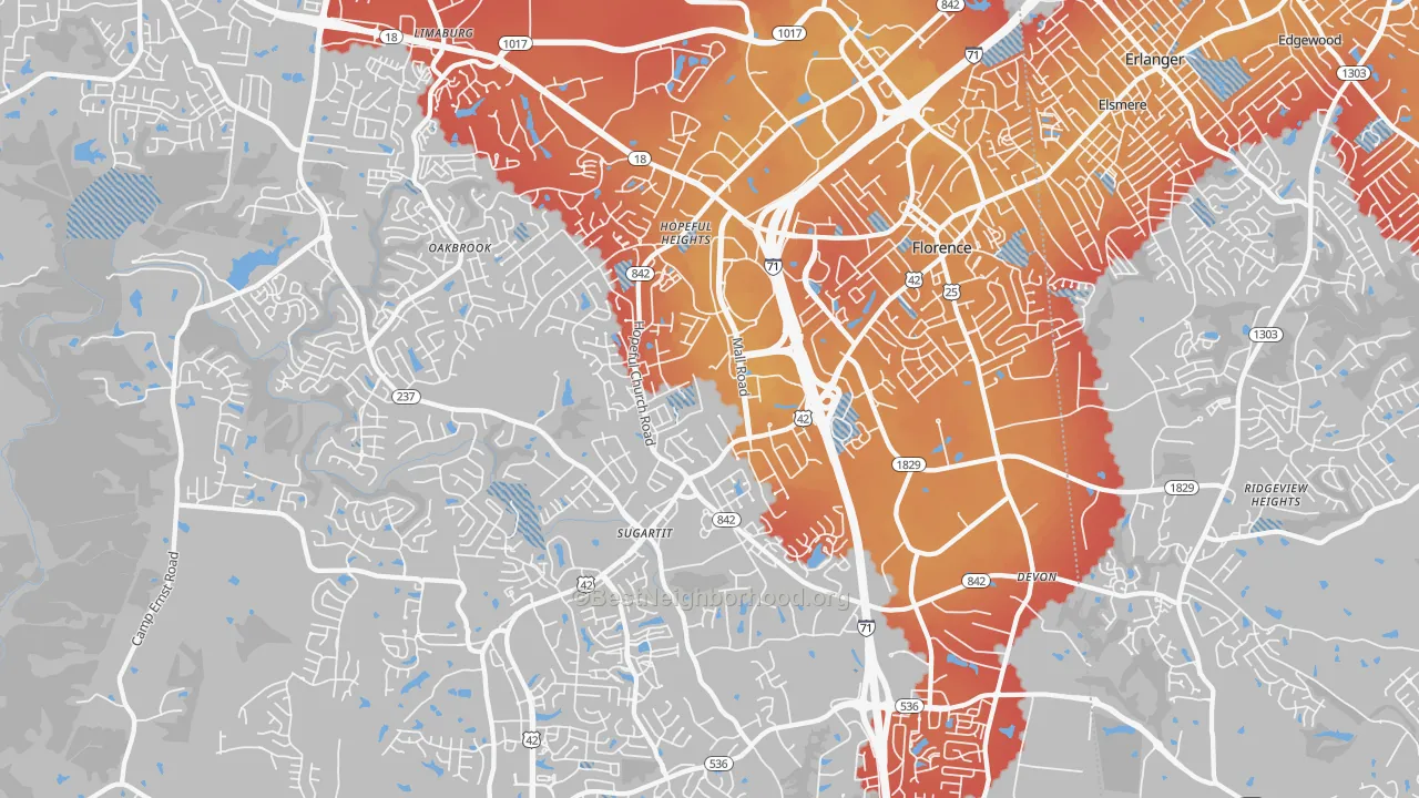 Transit Grade map of Florence, KY