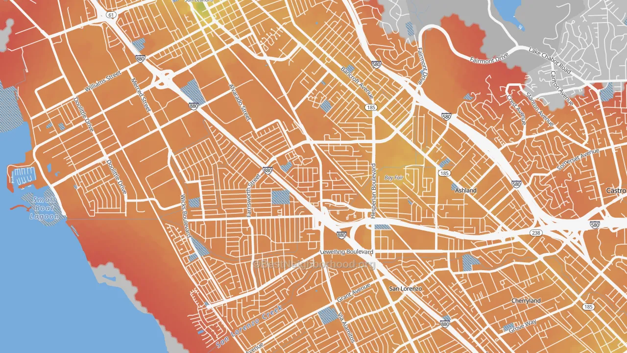 Transit Grade map of Floresta Gardens-Bradrick, San Leandro, CA