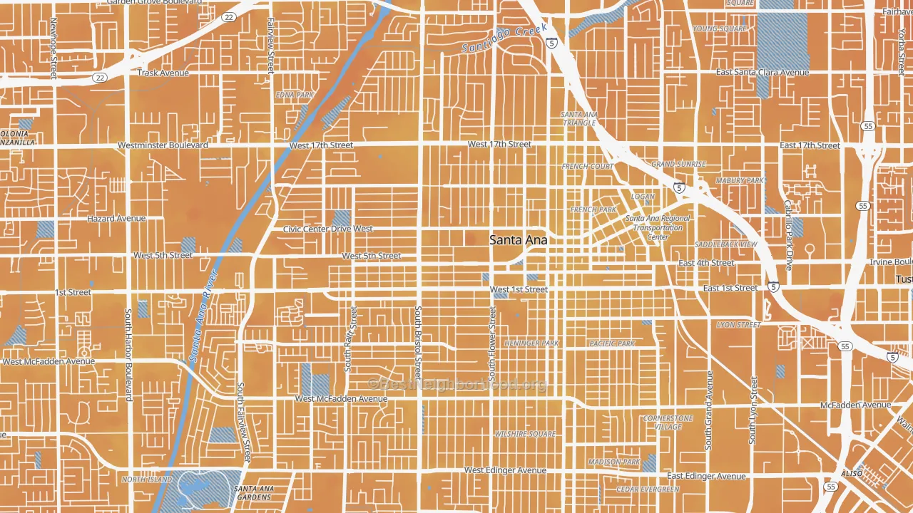 Transit Grade map of Flower Park, Santa Ana, CA