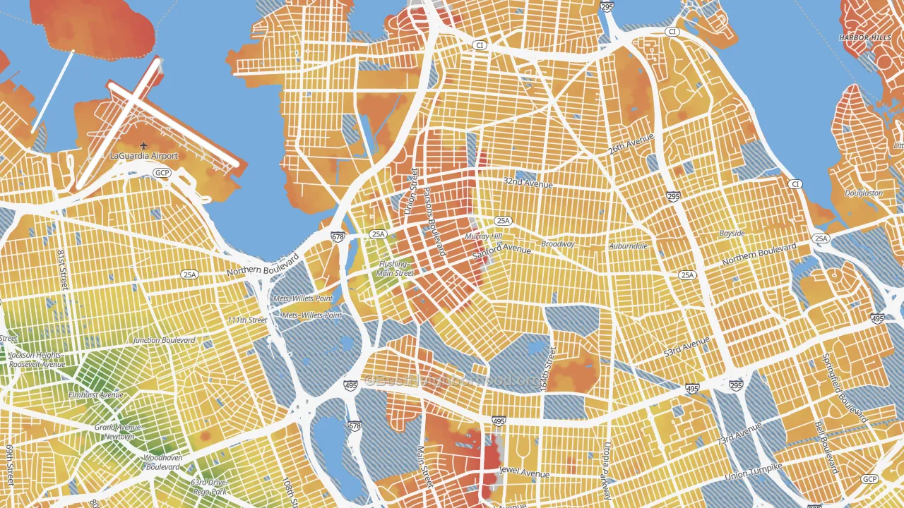 Transit Grade map of Flushing, Queens, NY