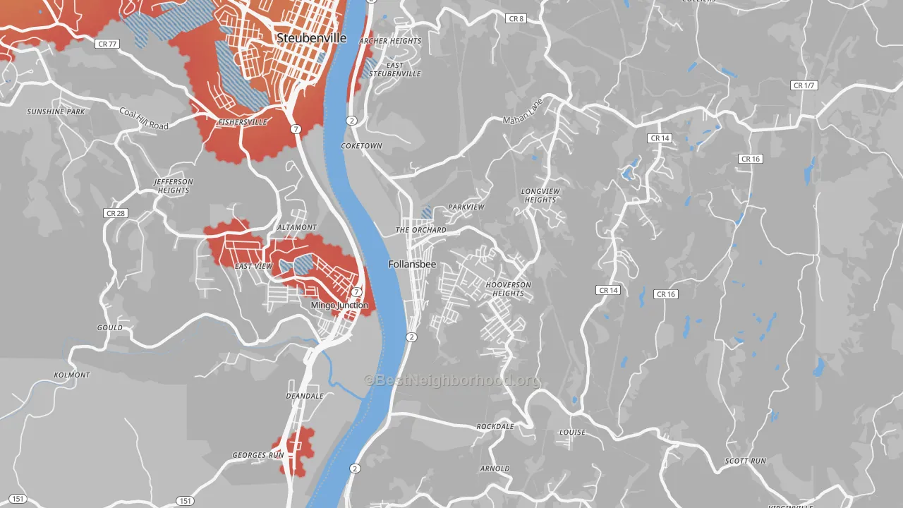 Transit Grade map of Follansbee, WV