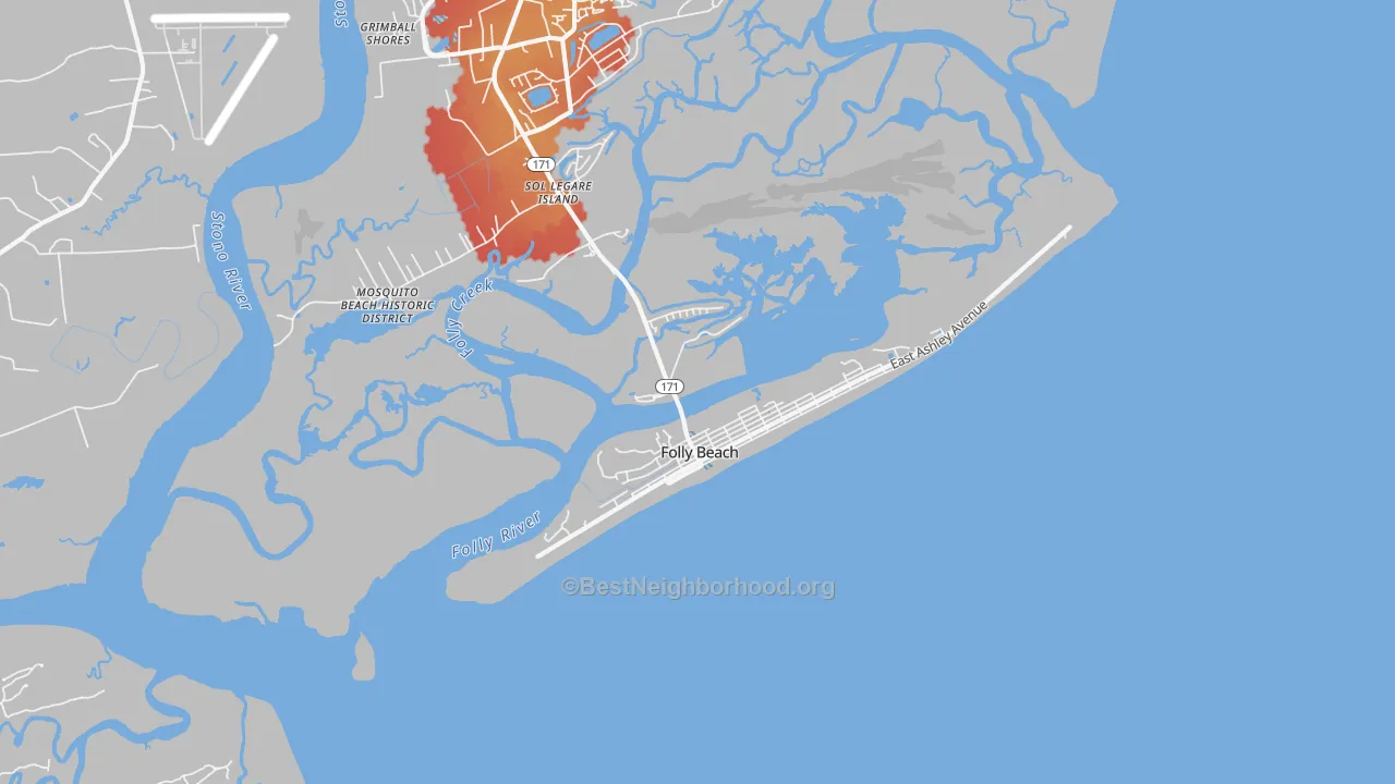 Transit Grade map of Folly Beach, SC