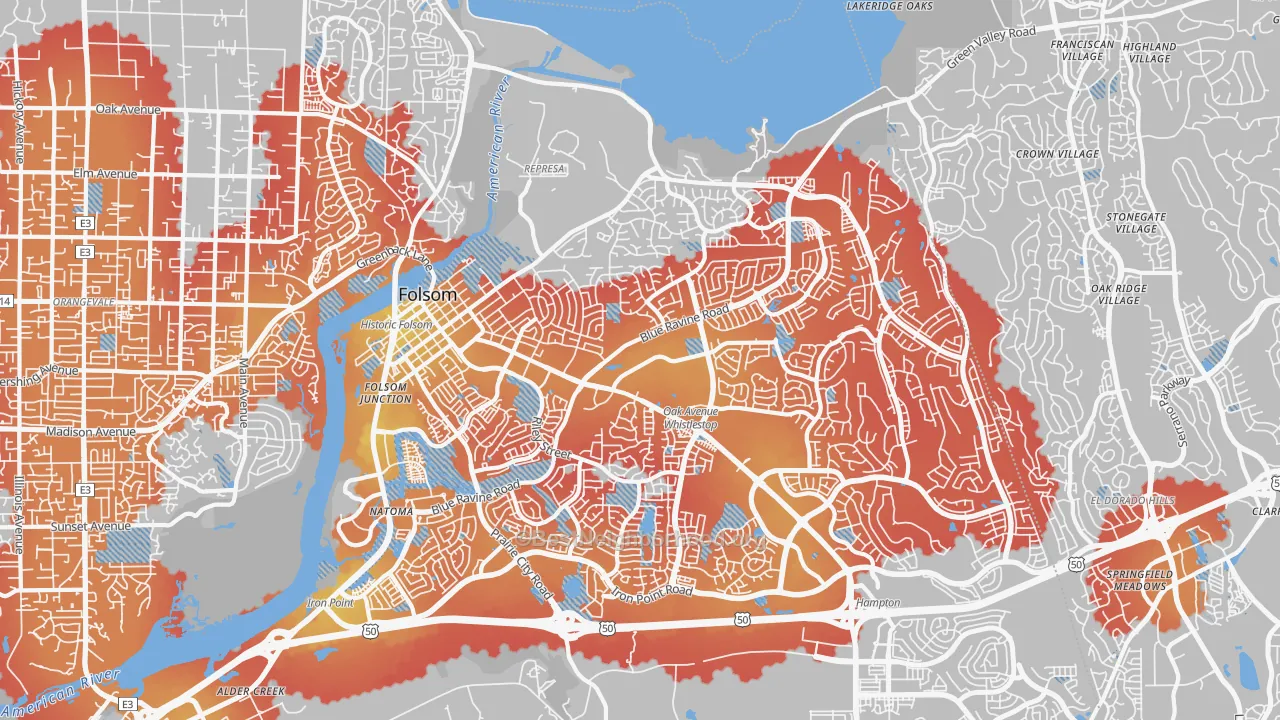 Transit Grade map of Folsom, CA
