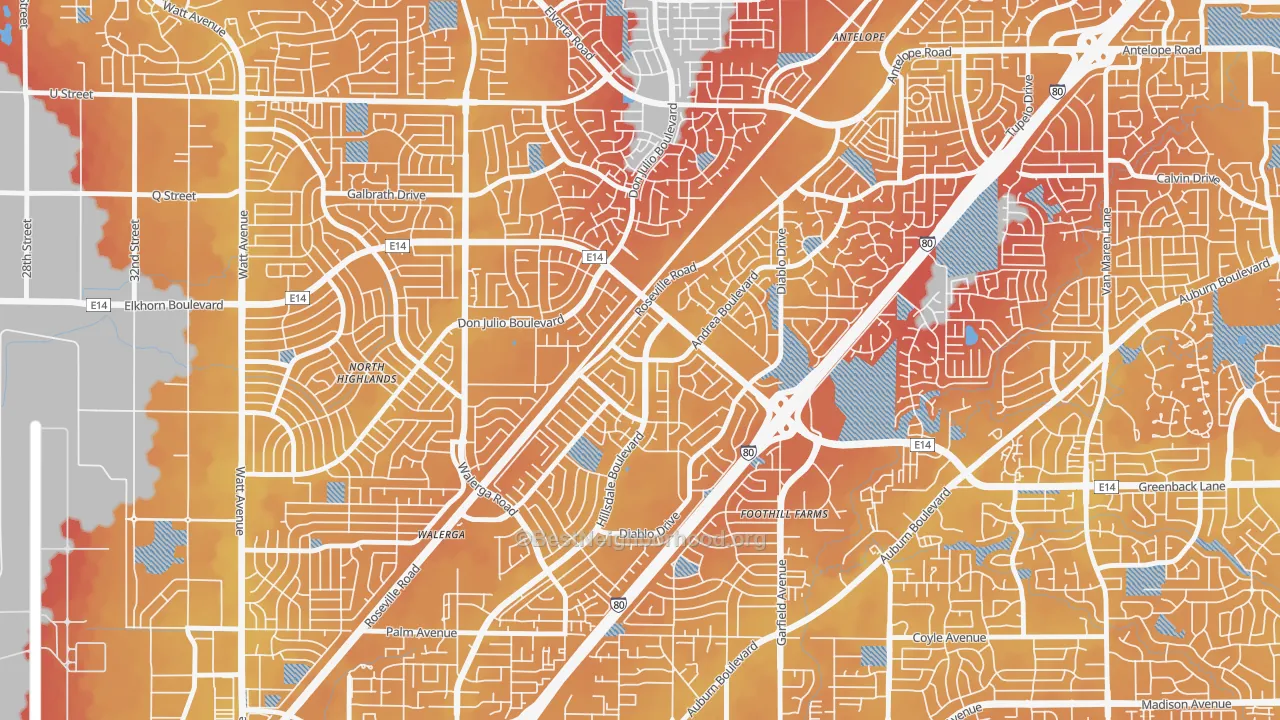 Transit Grade map of Foothill Farms, CA