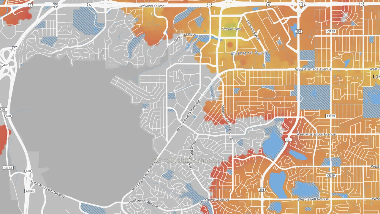 Transit Grade map of Foothills, Lakewood, CO