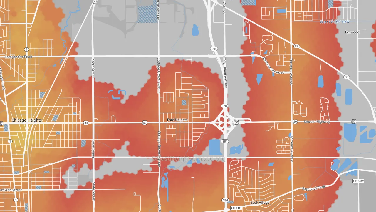Transit Grade map of Ford Heights, IL